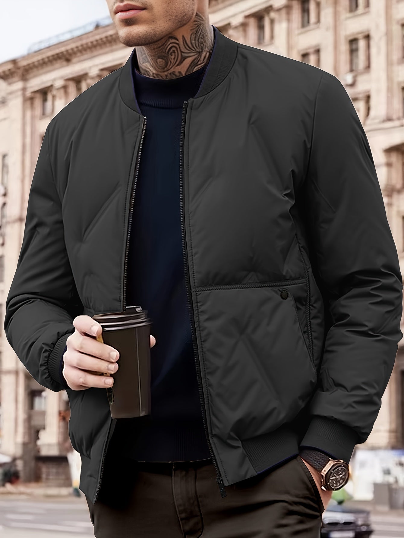 Stilla | Ensfarvet Fleece Jakke Med Ribbet Manchet og Kant Til Herre