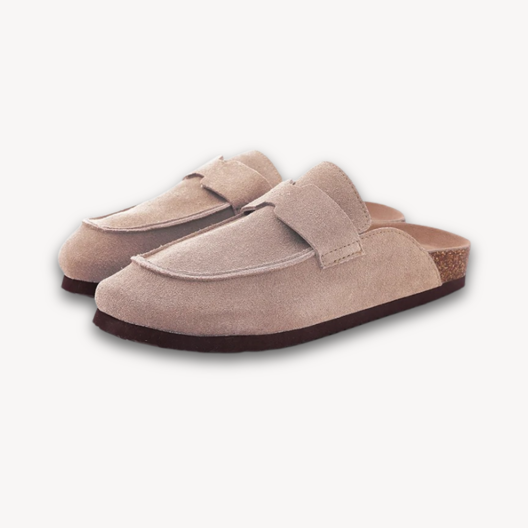 Stilla | Kvinders Træsko Suede Slip on Muler Med Justerbar Spænde Kork Fodbed