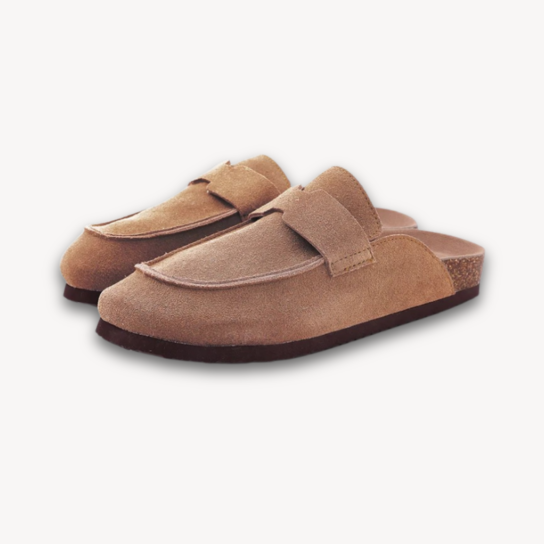 Stilla | Kvinders Træsko Suede Slip on Muler Med Justerbar Spænde Kork Fodbed