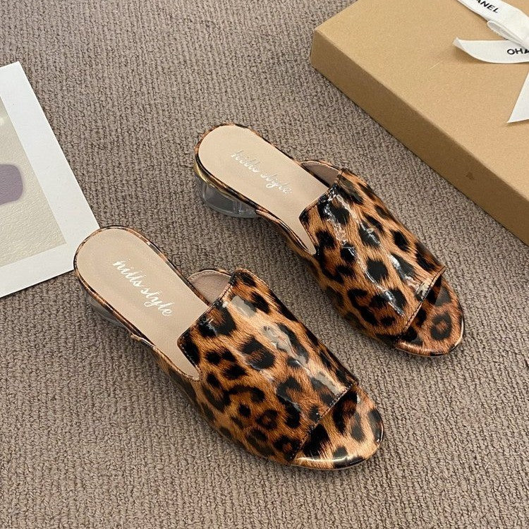 Dame hjemmesko med hyggelig transparent hæl og trendy leopardmønster Stilla