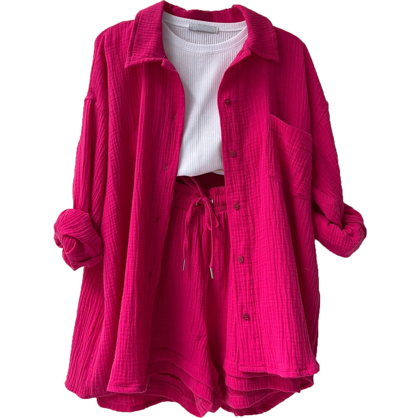 Dame afslappet overshirt med matchende shorts Stilla