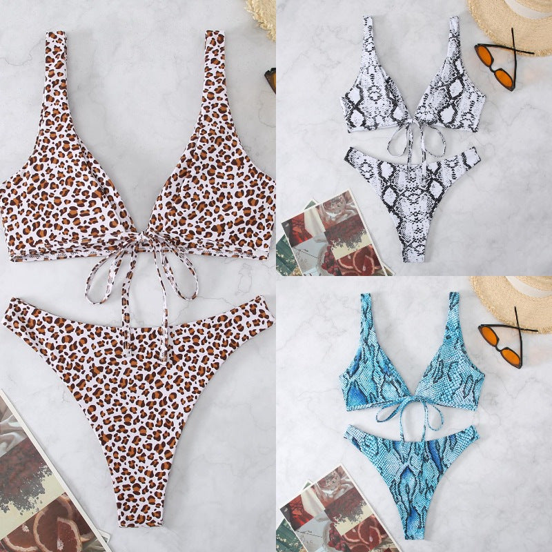 Dame Snake Print Bikini Sæt med moderne højskåret design Stilla