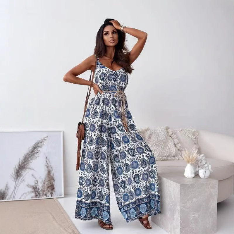 Dame slidstærk jumpsuit med bredt ben og bohemiantryk Stilla