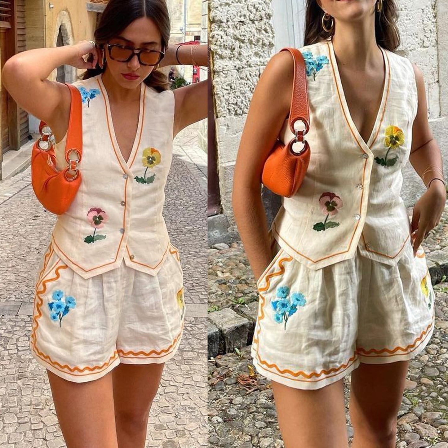 Dame Jumpsuit med blomsterbuksedragt og dekorative knapdetaljer Stilla