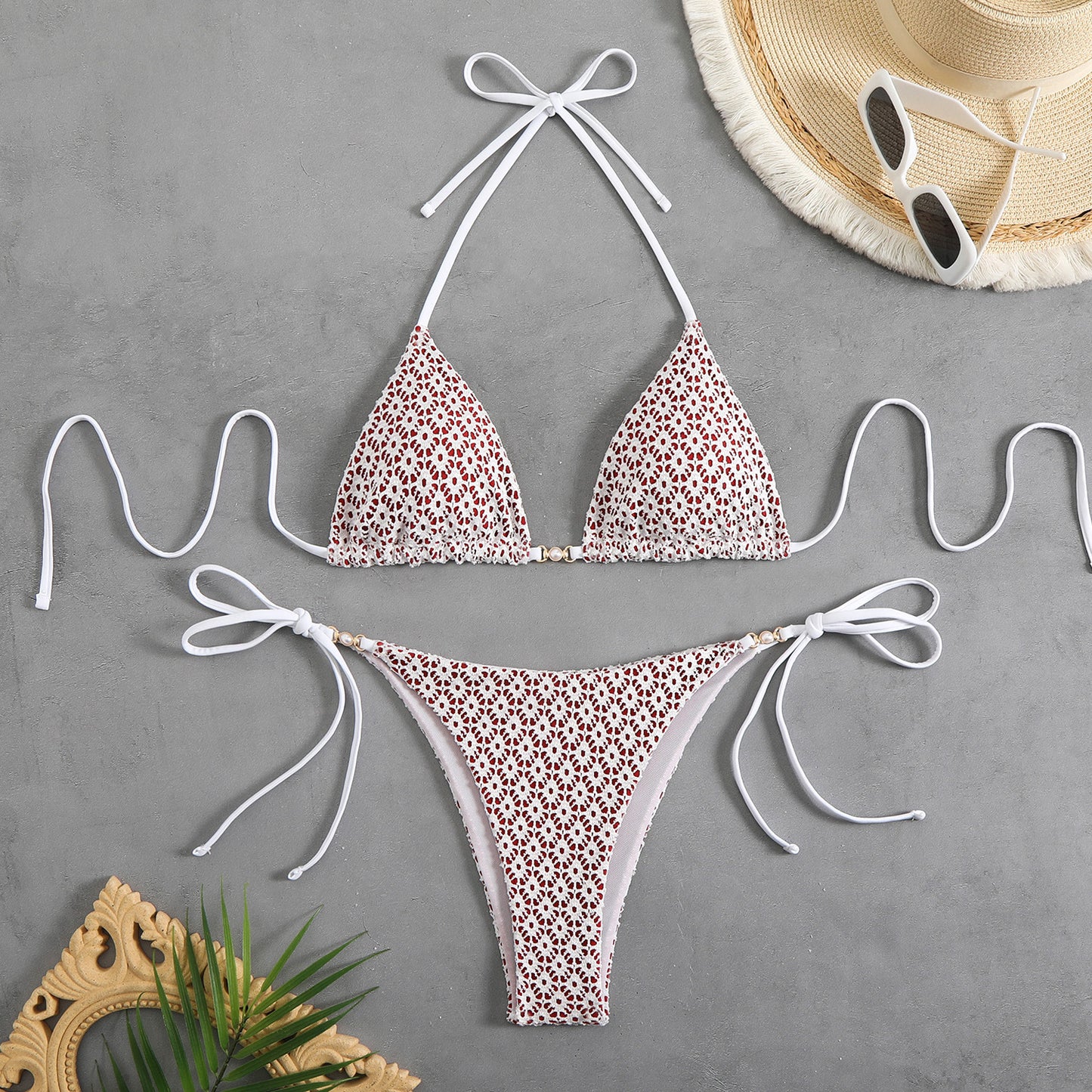 Dame Triangel-Bikini med justerbare stropper og fin spidsstruktur Stilla