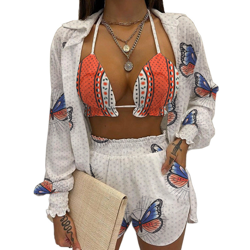 Dame Bikiniset i moderne Butterfly-design med luftig bluse Stilla