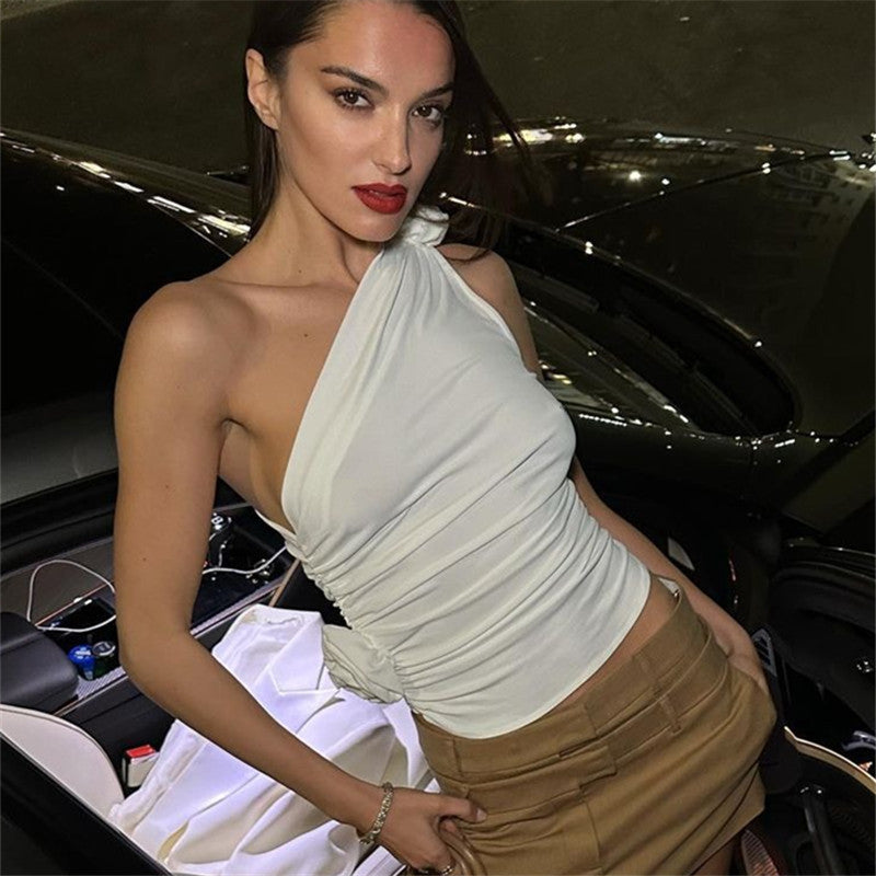 Dame Elegant En-sidet Top med Flæsedetaljer Stilla