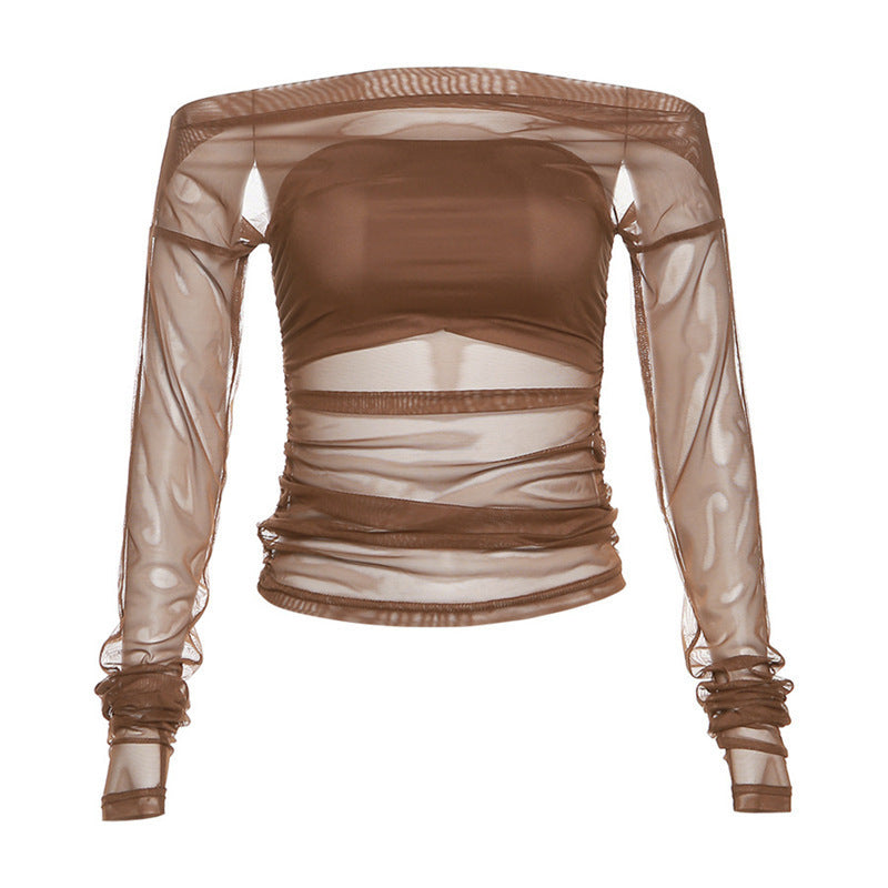 Dame Transparent Bluse med spændende flæse design og elegante ærmer Stilla