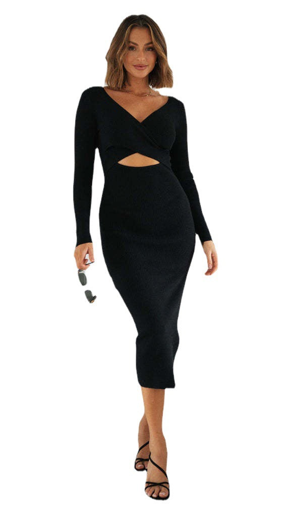 Dame Cut-Out Kjole med elegant V-udskæring og sexy slidse Stilla