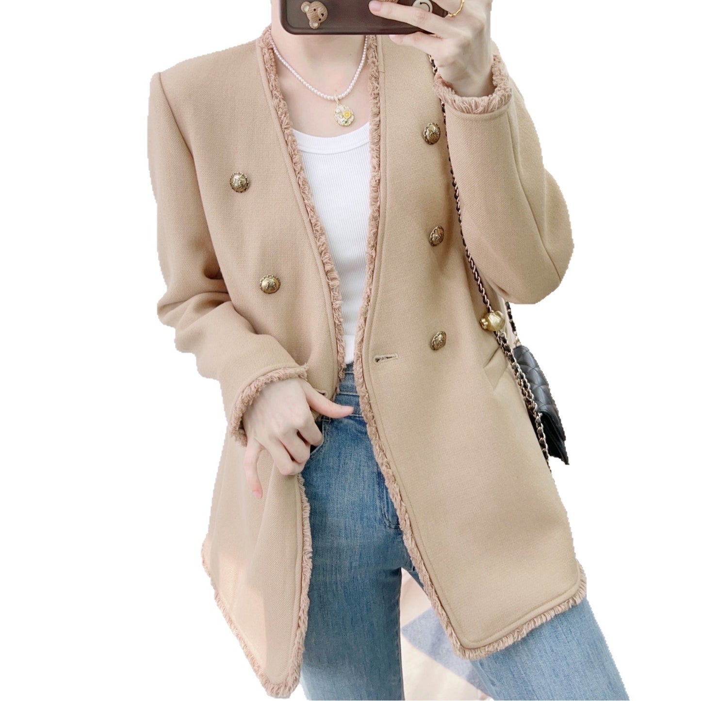 Dame Elegant Blazer med frynser og dobbeltknap lukning Stilla