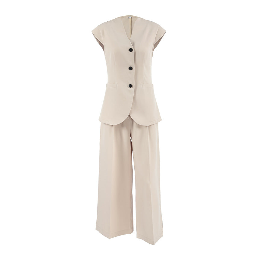 Dame Elegant Jumpsuit-Sæt med figursyet Blazer og løstsiddende Bukser Stilla