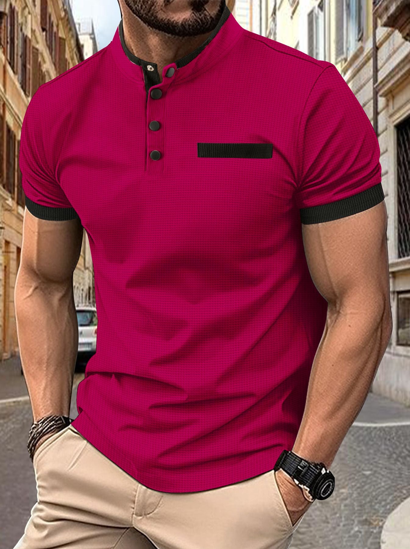 Herren Kortærmet Poloshirt med moderne krave og struktureret design Stilla