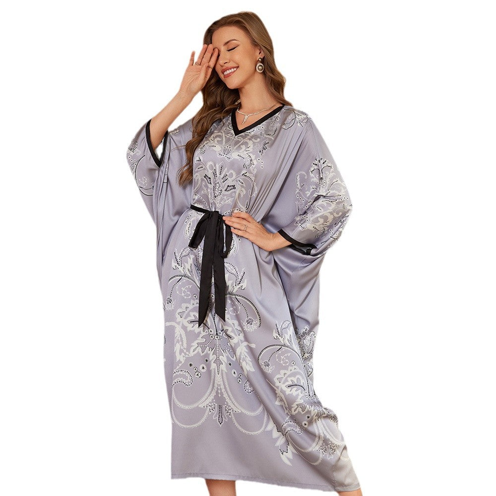 Dame Kaftan med elegant blomsterdesign og taljebælte Stilla