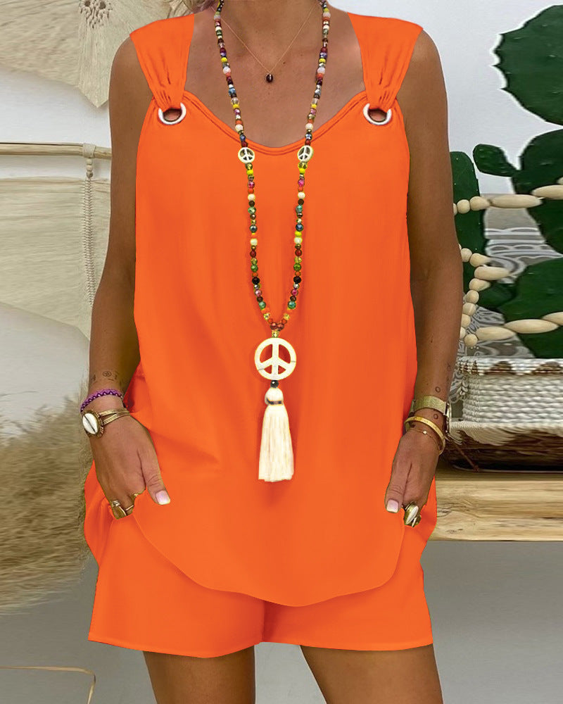 Dame Casual Jumpsuit med åbne sidelommer og justerbare stropper Stilla