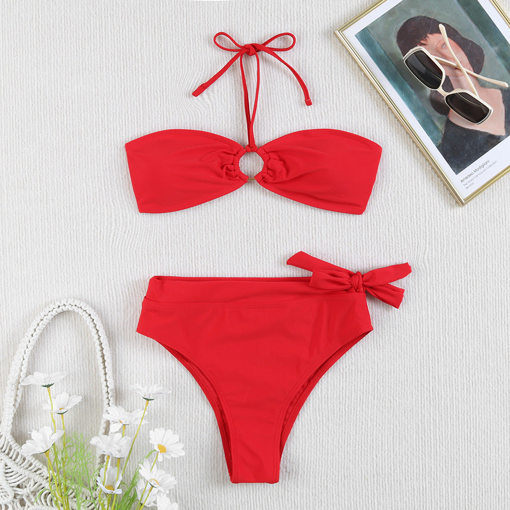 Dame Bandeau-bikini-sæt med stilfuld knude-detalje og høj taljebund Stilla
