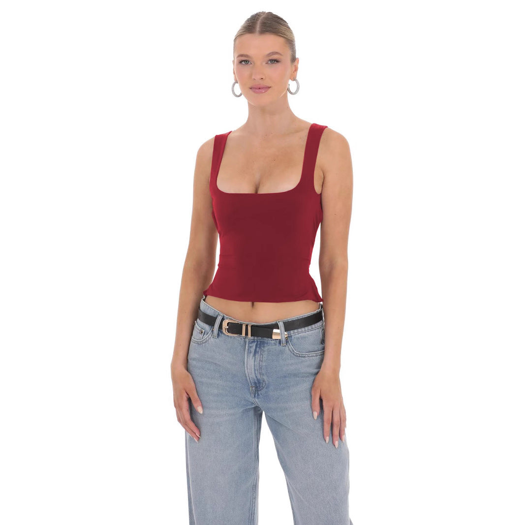 Dame Figurtilpasset Crop-Top med firkantet udskæring og brede stropper Stilla
