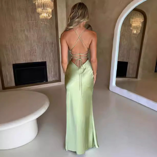 Dame Elegant Maxi-kjole med dyb slids og smalle spaghetti-stropper Stilla