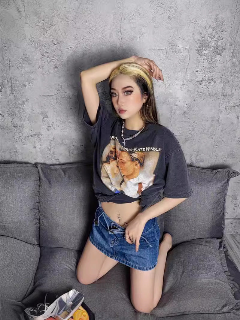 Dame T-shirt med kunstnerisk Titanic grafiktryk og afslappet snit Stilla