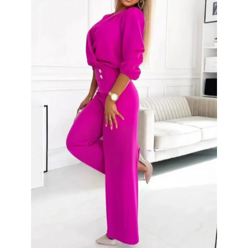 Damer elegant jumpsuit med indpaknings-overdel og bredt ben Stilla