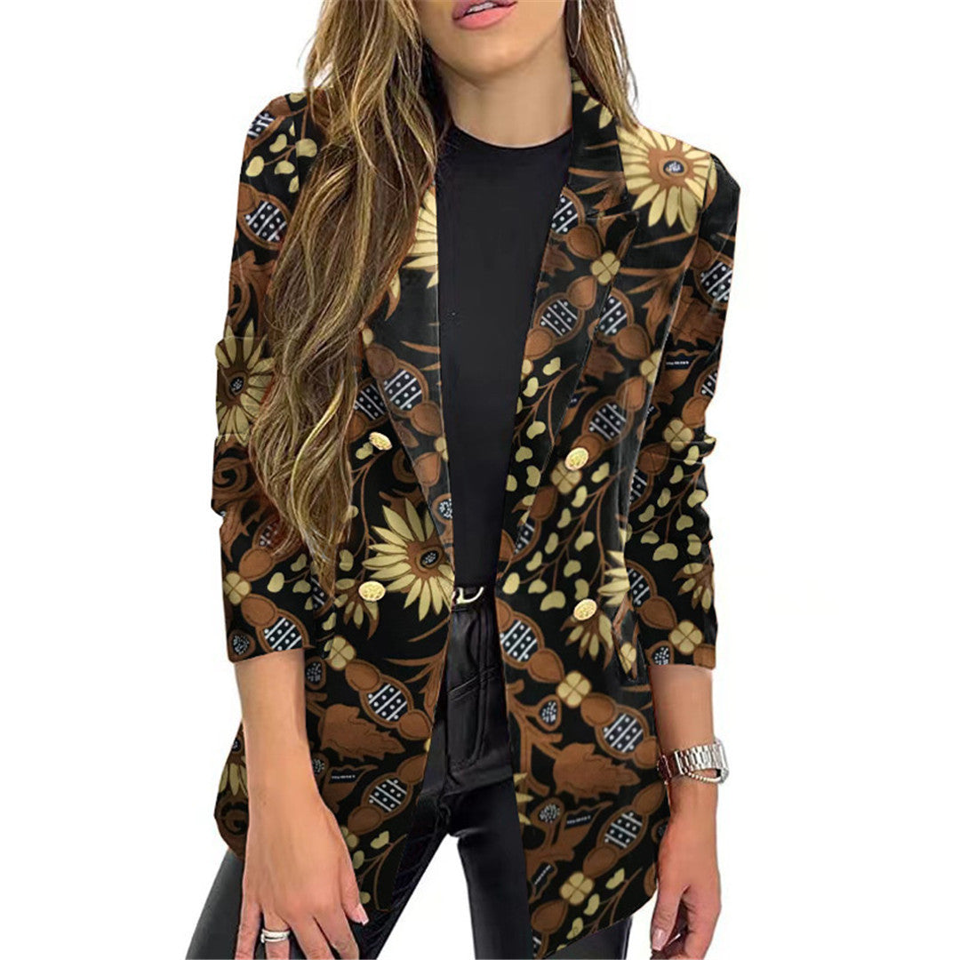 Dame blazer med blomster mønster og elegante knapper Stilla