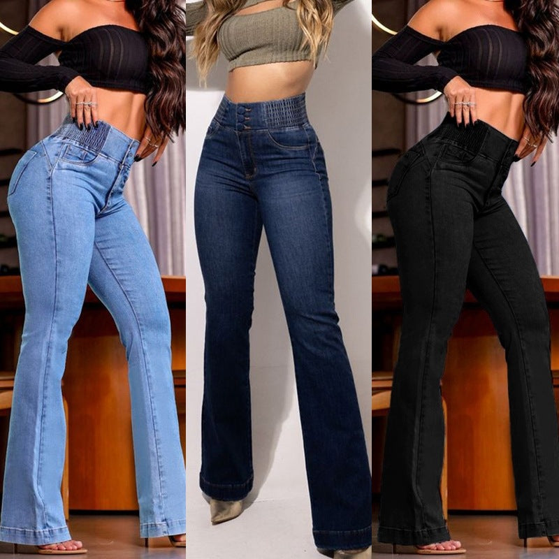 Dame Bootcut Jeans med høj talje og figurskabende design Stilla
