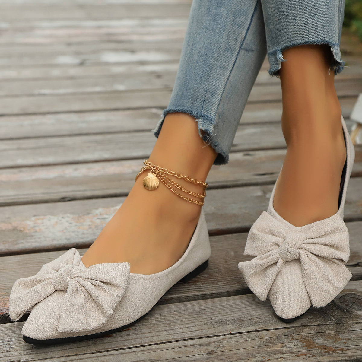 Dame Ballerina-sko med elegant sløjfedetail og skridsikker sål Stilla