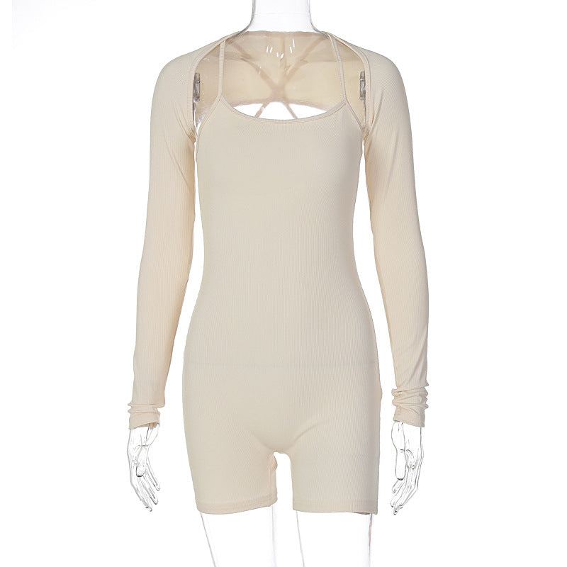 Dame Sporty Langærmet Jumpsuit med gennemsigtige indlæg og kropsnær design Stilla