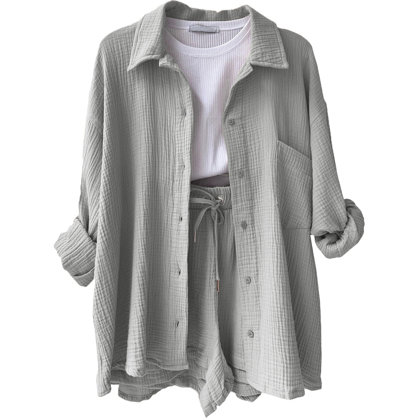 Dame afslappet overshirt med matchende shorts Stilla