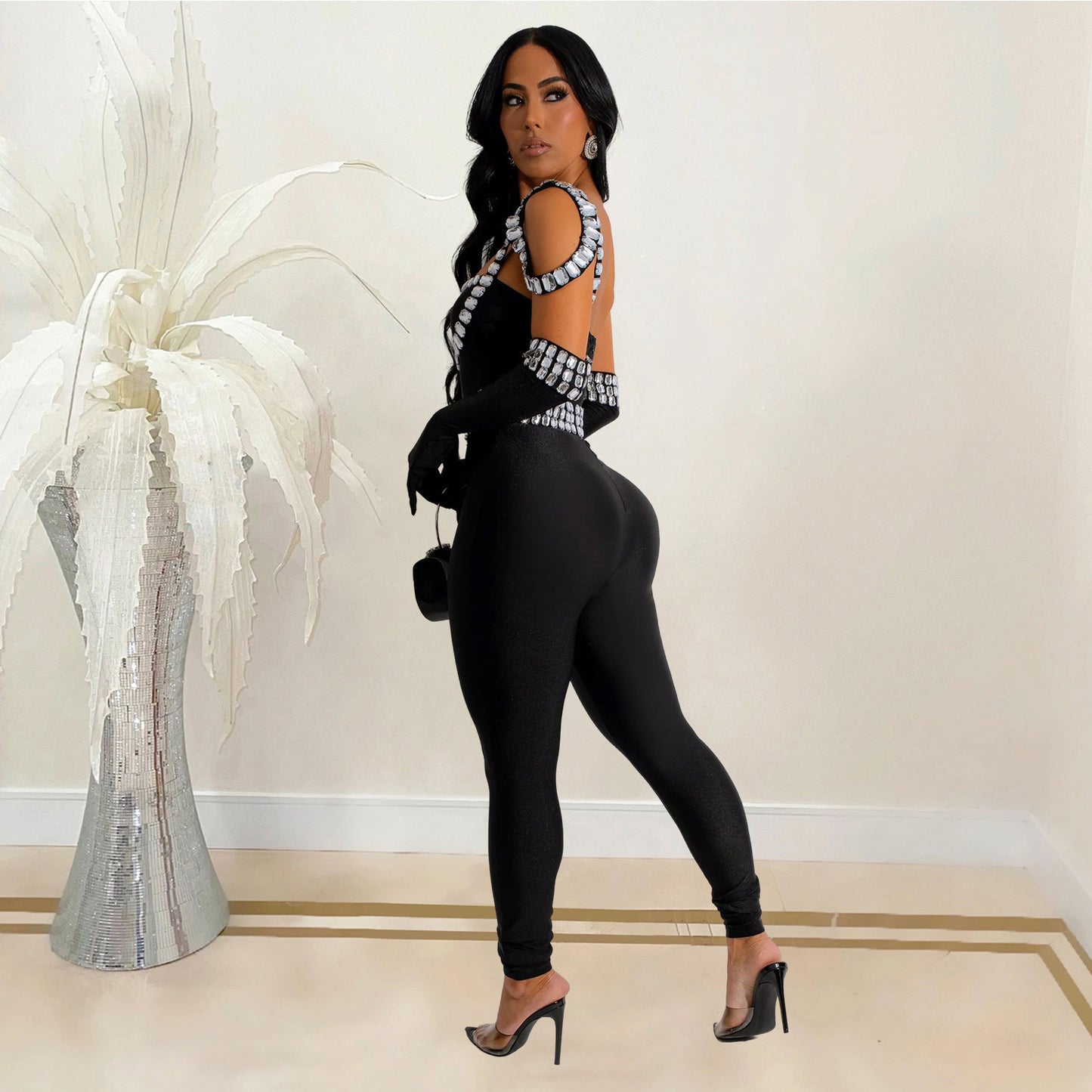 Dame Glamourøs Figurbetonet Jumpsuit med Strassdekorationer Stilla