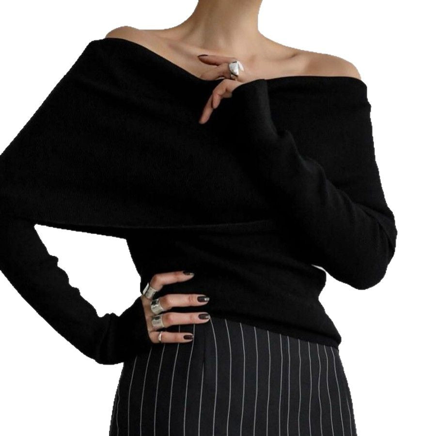 Femme Off-Shoulder Strikpullover og Flare Bukser Sæt Stilla