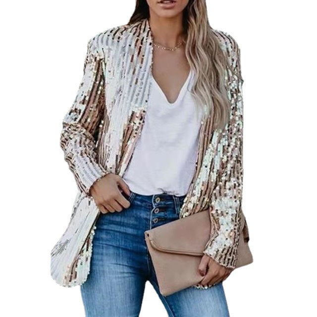 Stilla | Mode Sequin Slå-krave Casual Blazer
