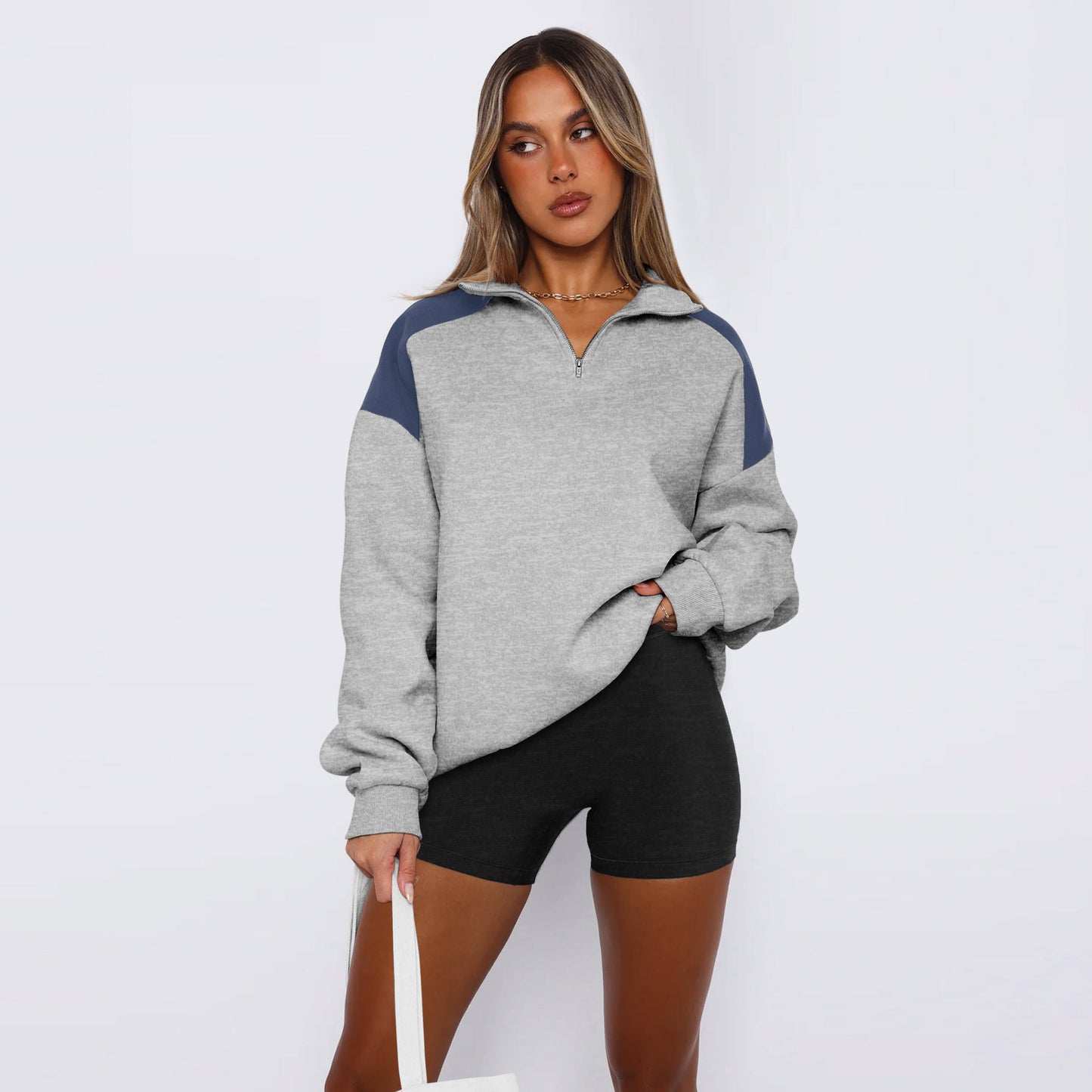 Dame Sweatshirt med moderne kvart lynlås og høj krave Stilla