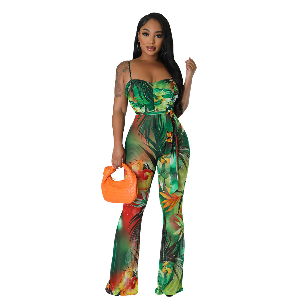 Dame afslappet jumpsuit med strapless design og blomster mønster Stilla