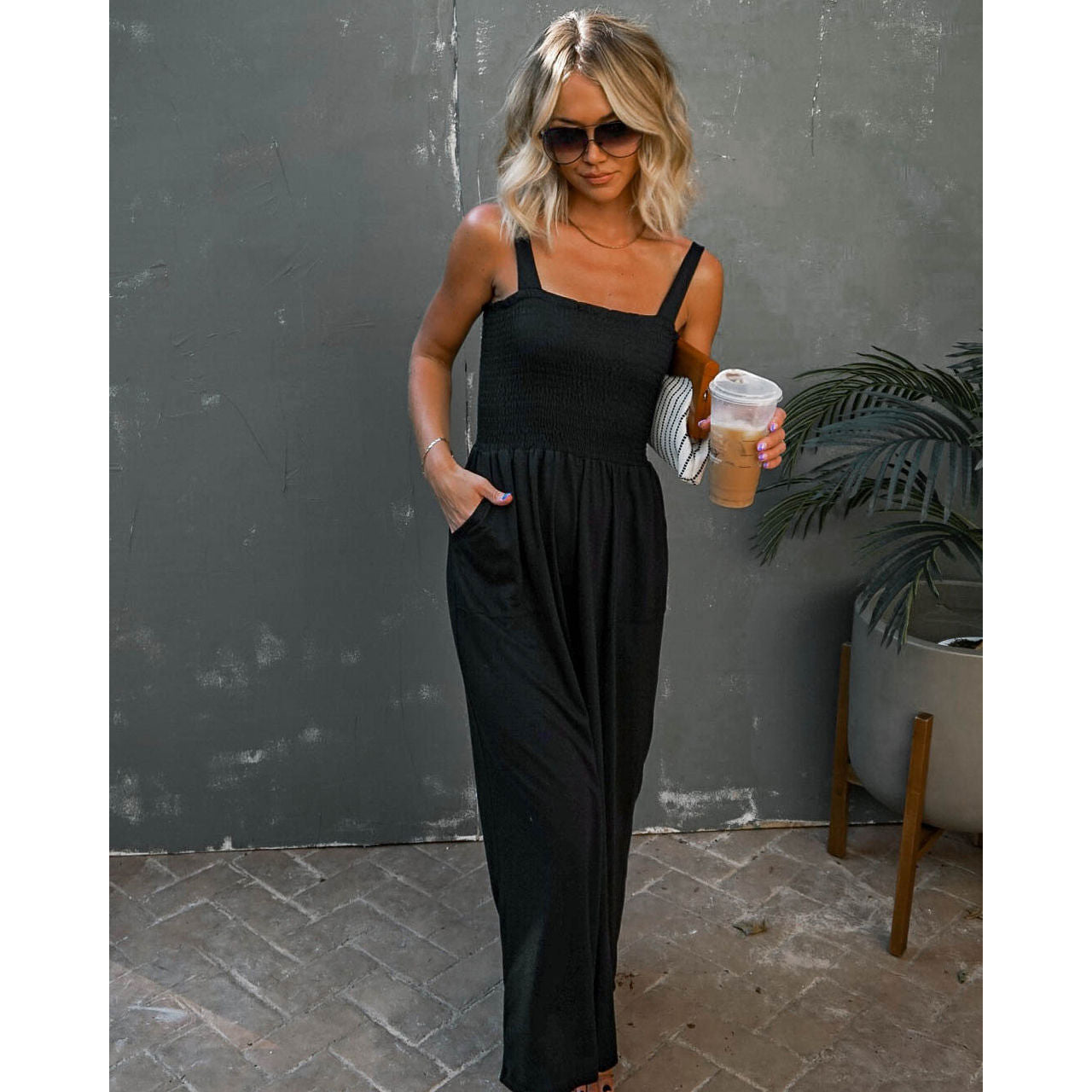 Dame Maxijumpsuit med elastisk overdel og praktiske lommer Stiila