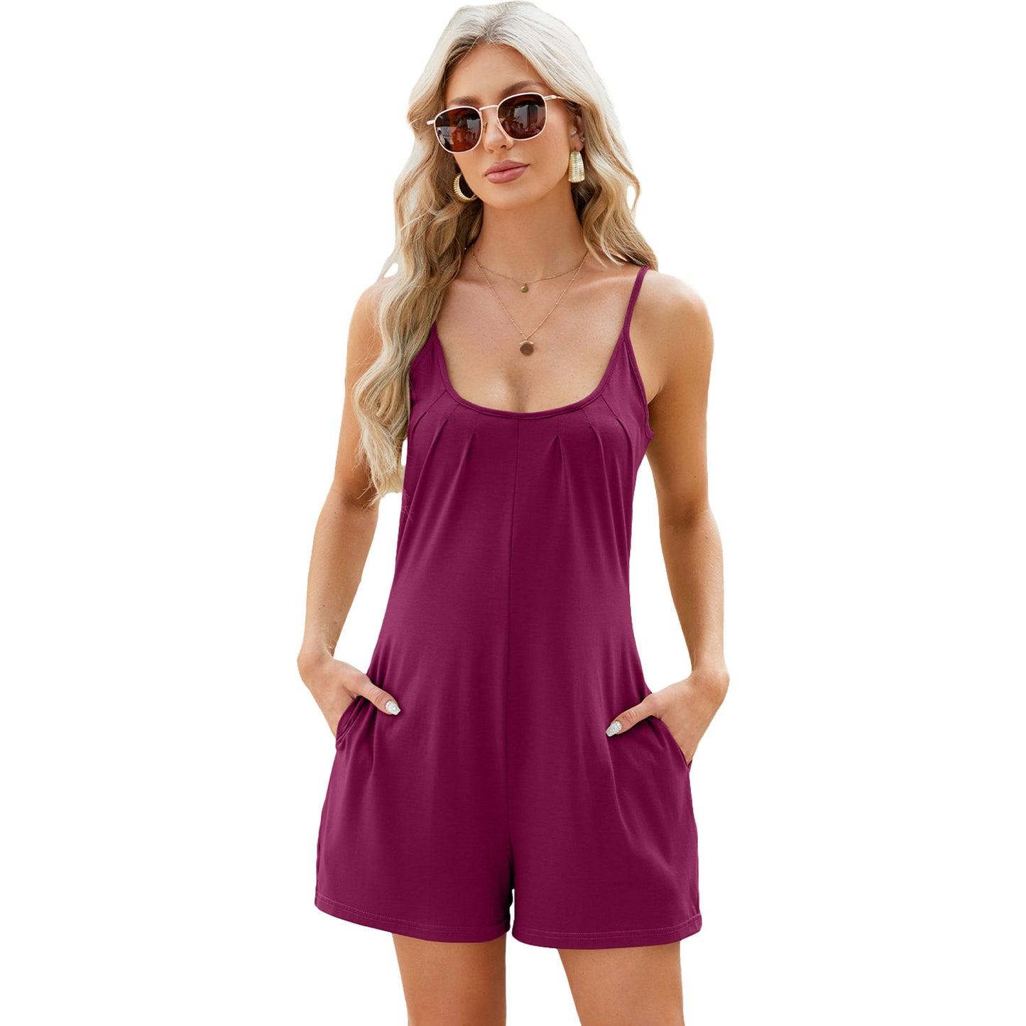 Dame Playsuit med sidelommer og allover-mønster Stilla