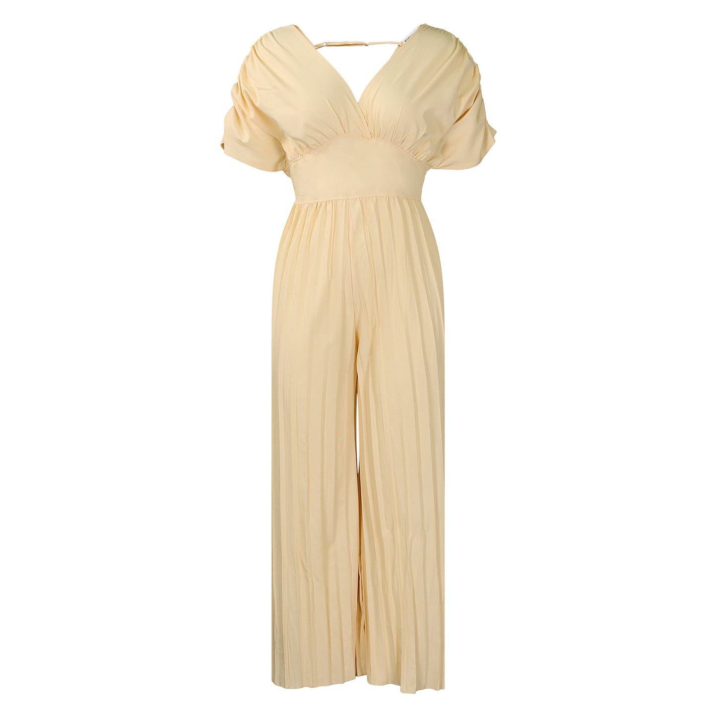 Dame Elegant Plisseret Jumpsuit med dyb V-udskæring og brede ærmer Stilla