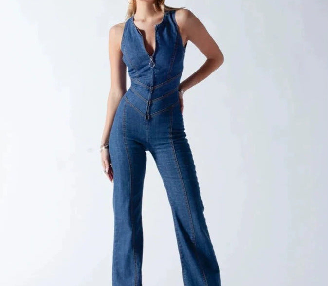 Dame jumpsuit med modisch lynlås og figursyet snit Stilla