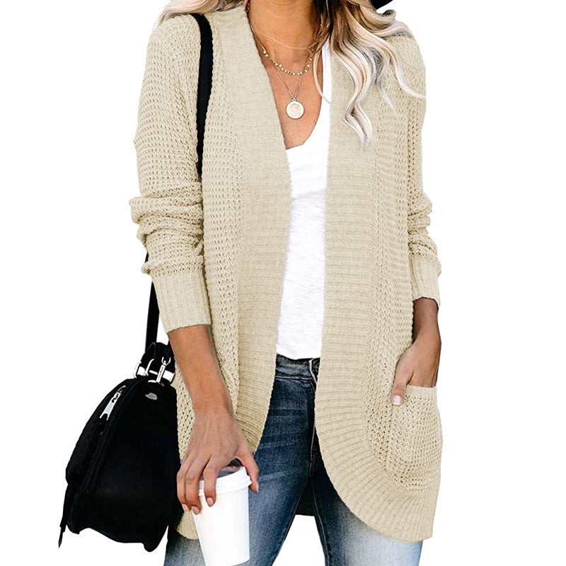Dame casual strikcardigan med lommer og åben front Stilla