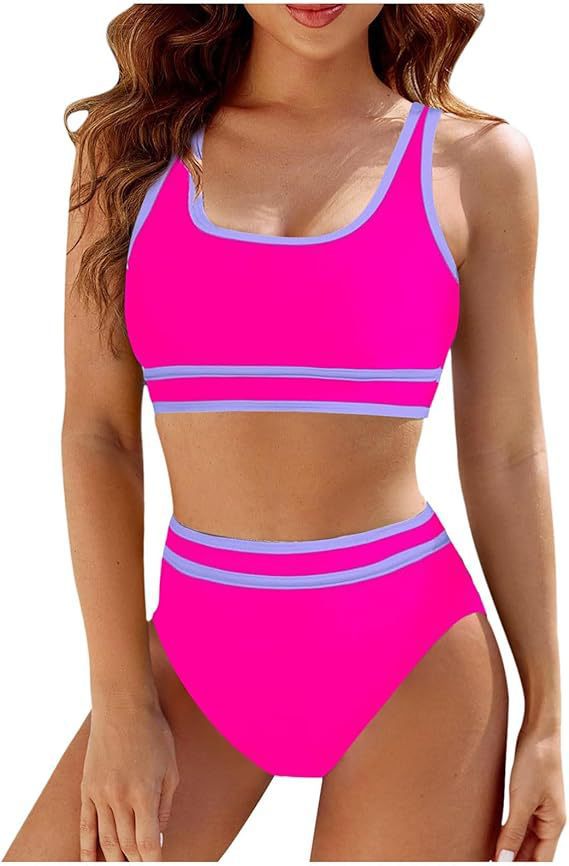 Dame Sporty Bikini-sæt med høj talje og kontraststriber Stilla