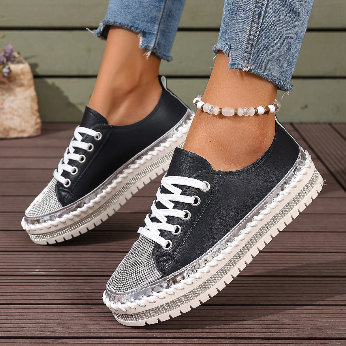 Dame Mode Sneakers med glitrende detaljer og stabil sål Stilla
