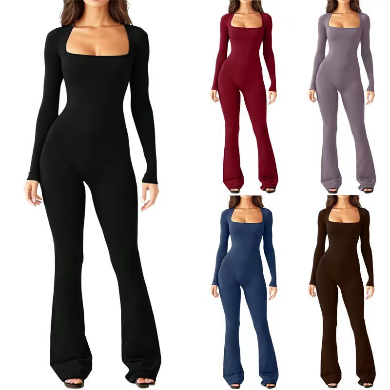 Dame Figurtilpasset Jumpsuit med lange ærmer og bred ben Stilla