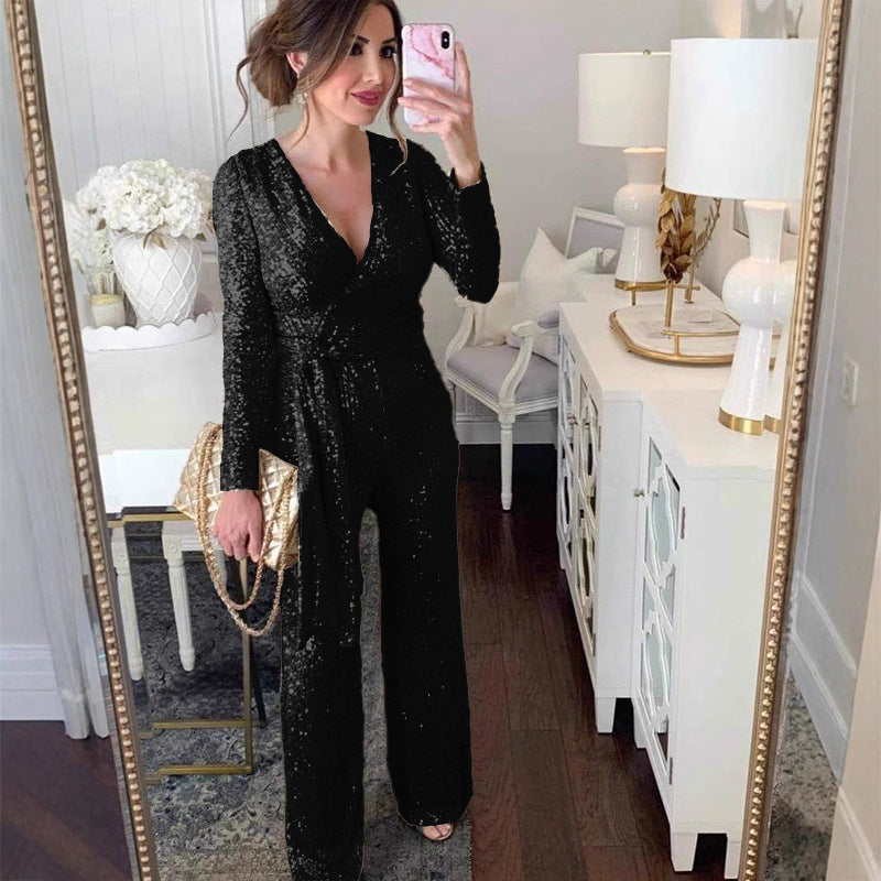 Dame Elegant og funklerende Jumpsuit med indpakningslook Stilla