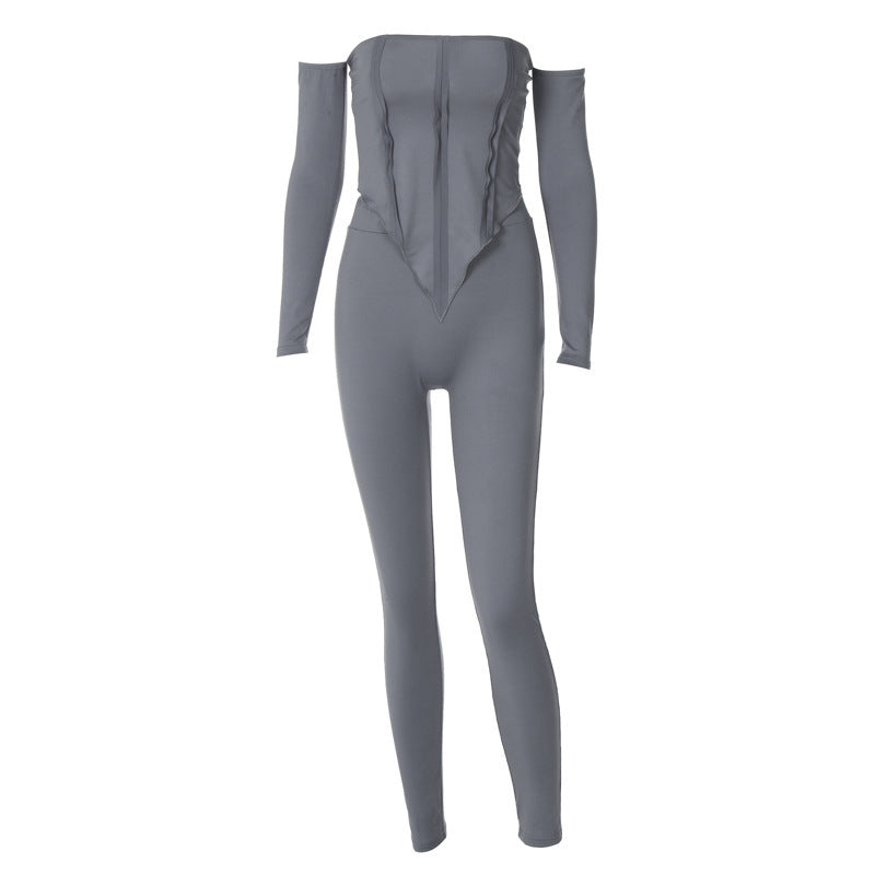 Dame Elegant Jumpsuit med skulderfri design og langærmet Stilla