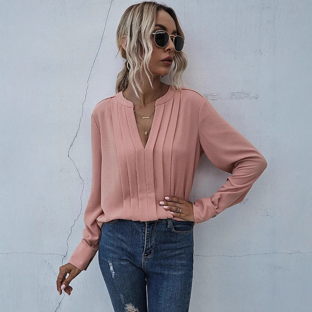 Dame elegante bluser med plissé Stilla