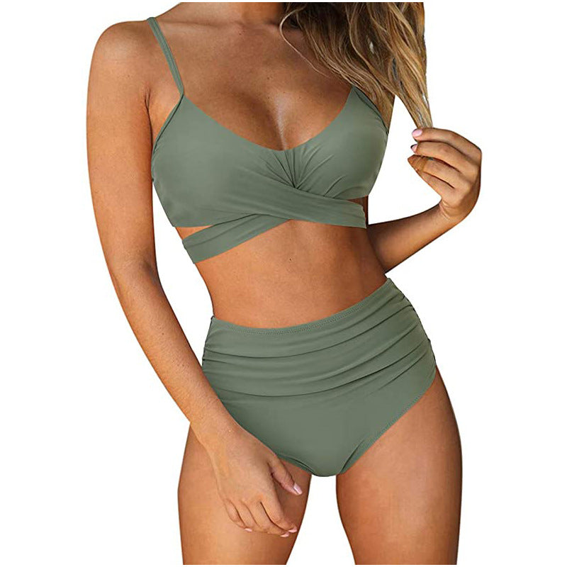 Dame Højtaljet Bikini-Sæt med Indviklet Design og Justerbare Stropper Stilla