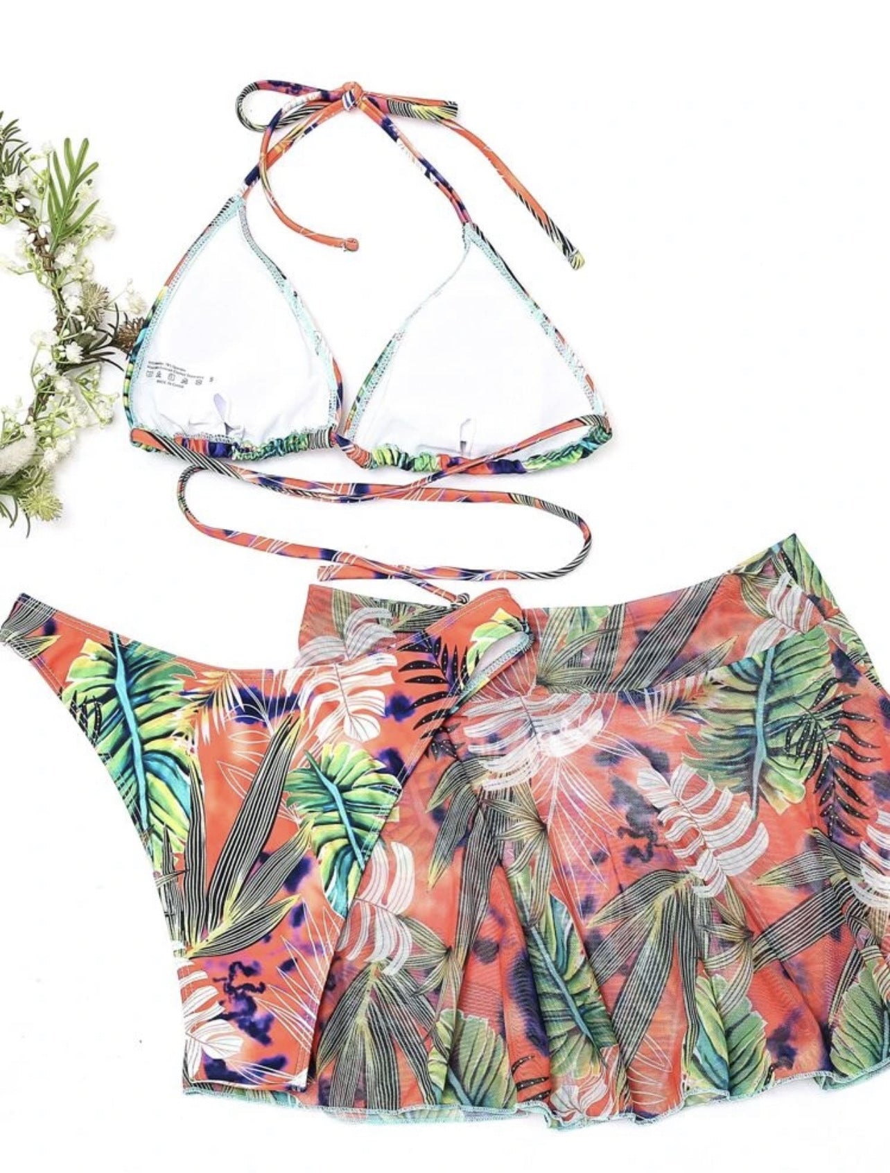 Dame bikini-sæt med bredt skørt og blomstret mønster Stilla