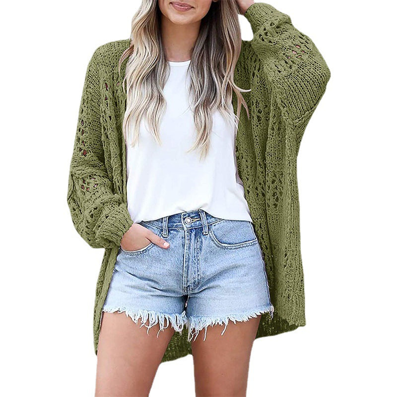 Dame let strikket cardigan med luftig netdesign Stilla