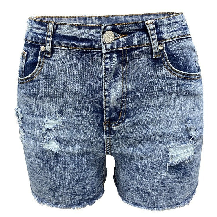 Dame Destroyed Jeansshorts med franset kant og høj talje Stilla