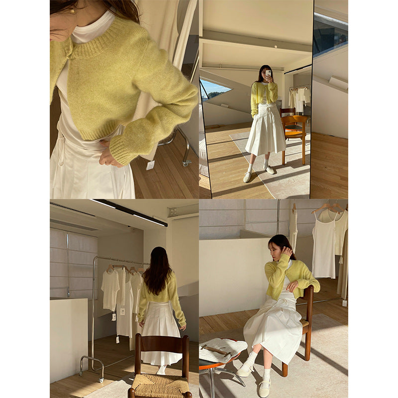 Dame cropped strikjakke med højkvalitets uldblanding og blød tekstur Stilla