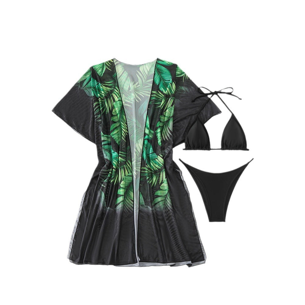 Dame bikini-sæt med let strandkimono og smart triangel-top Stilla